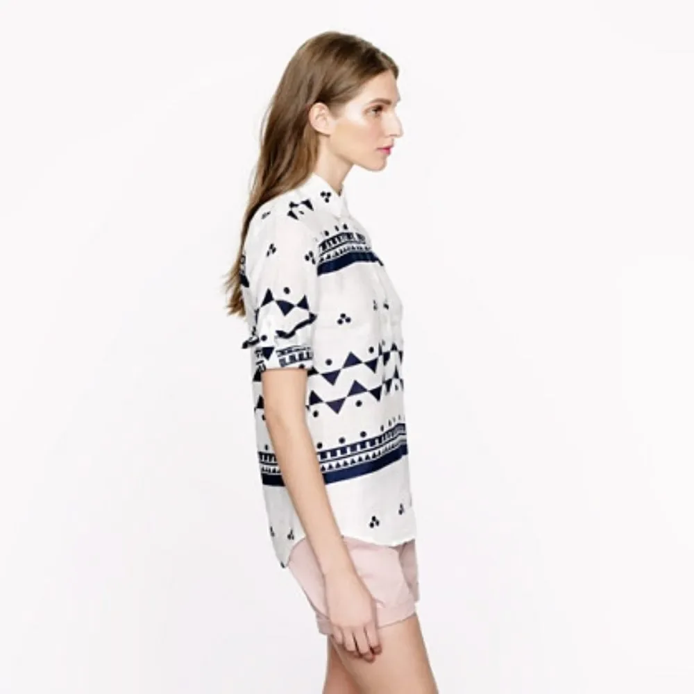 J. Crew Sz. S 100% Linen Long Sleeve Camp Popover in Roller Girl
